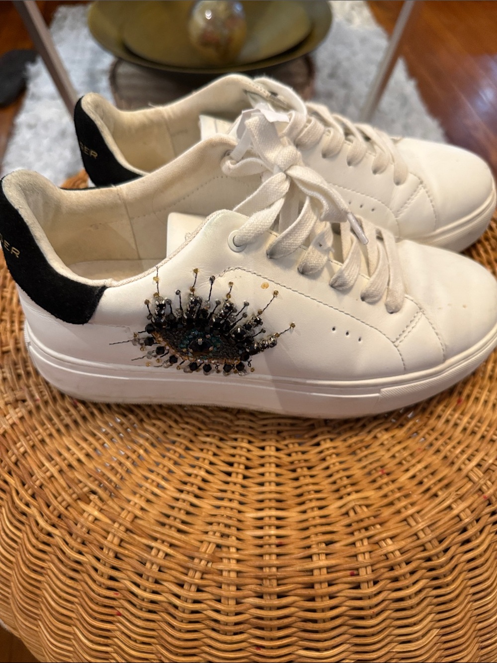 Kurt Geiger White Sneakers with  Beaded Accent